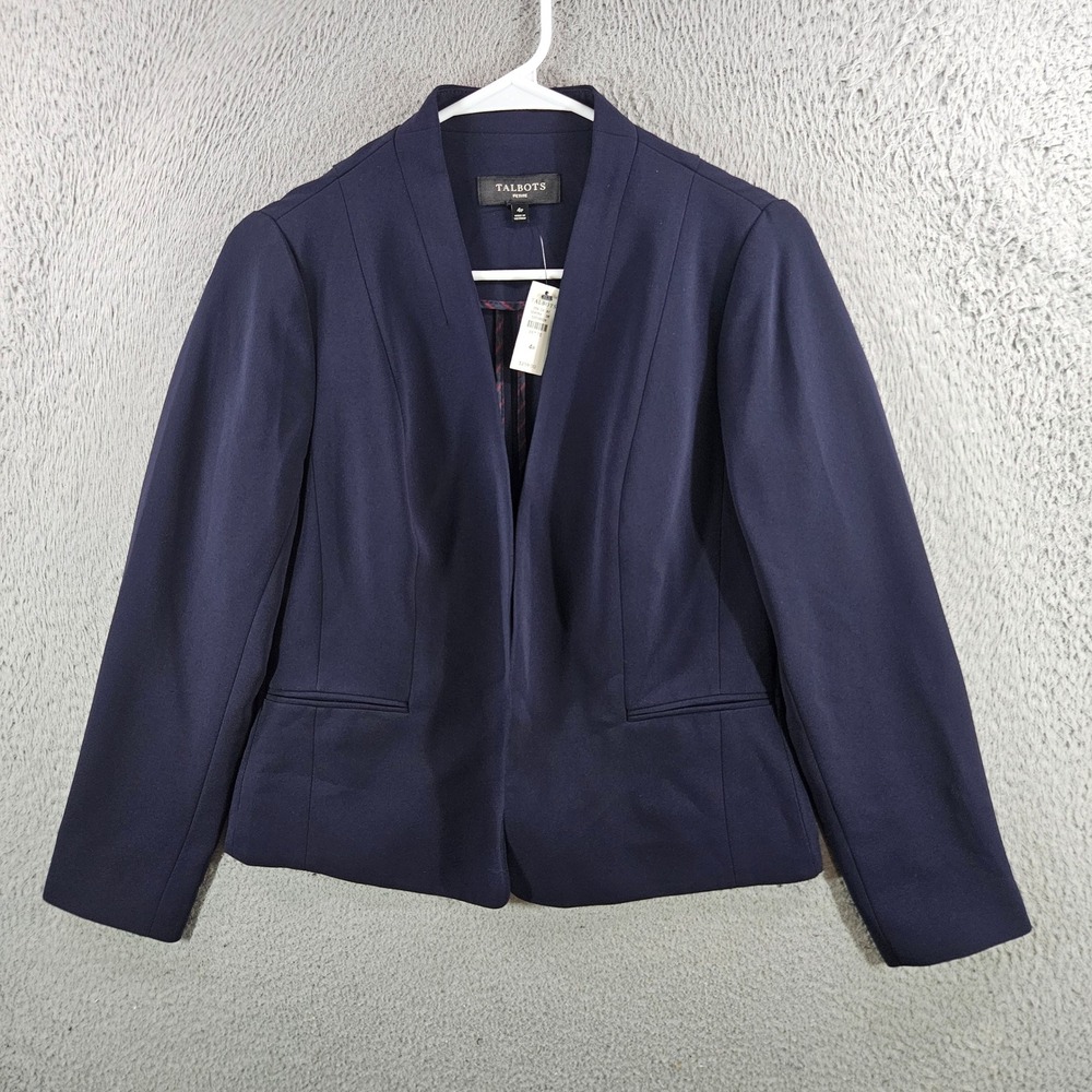 Talbots Petite Navy Blue Open Front Blazer Jacket 4P NWT NEW